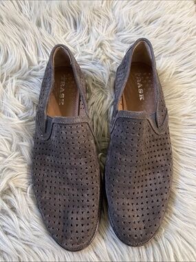 Trask Perforated Suede Slip-On Loafers in Gray